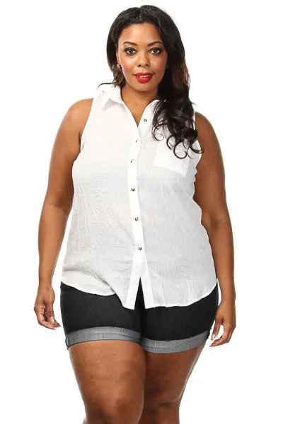 Plus Size Solid Button Down Blouse