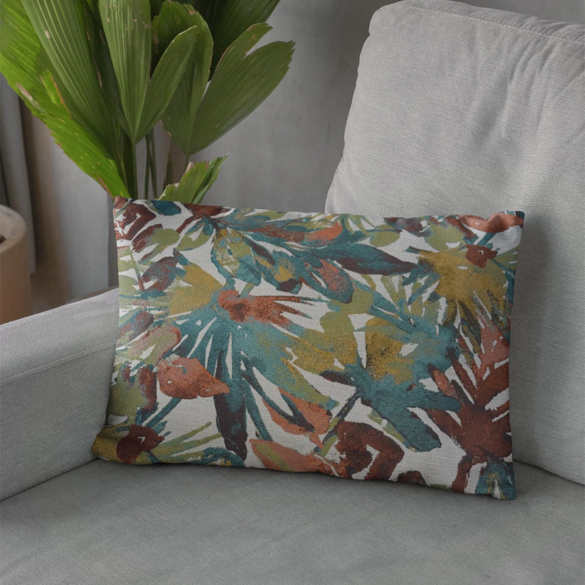 Plutus Green Yellow Red Verdant Dream Floral Luxury Throw Pillow