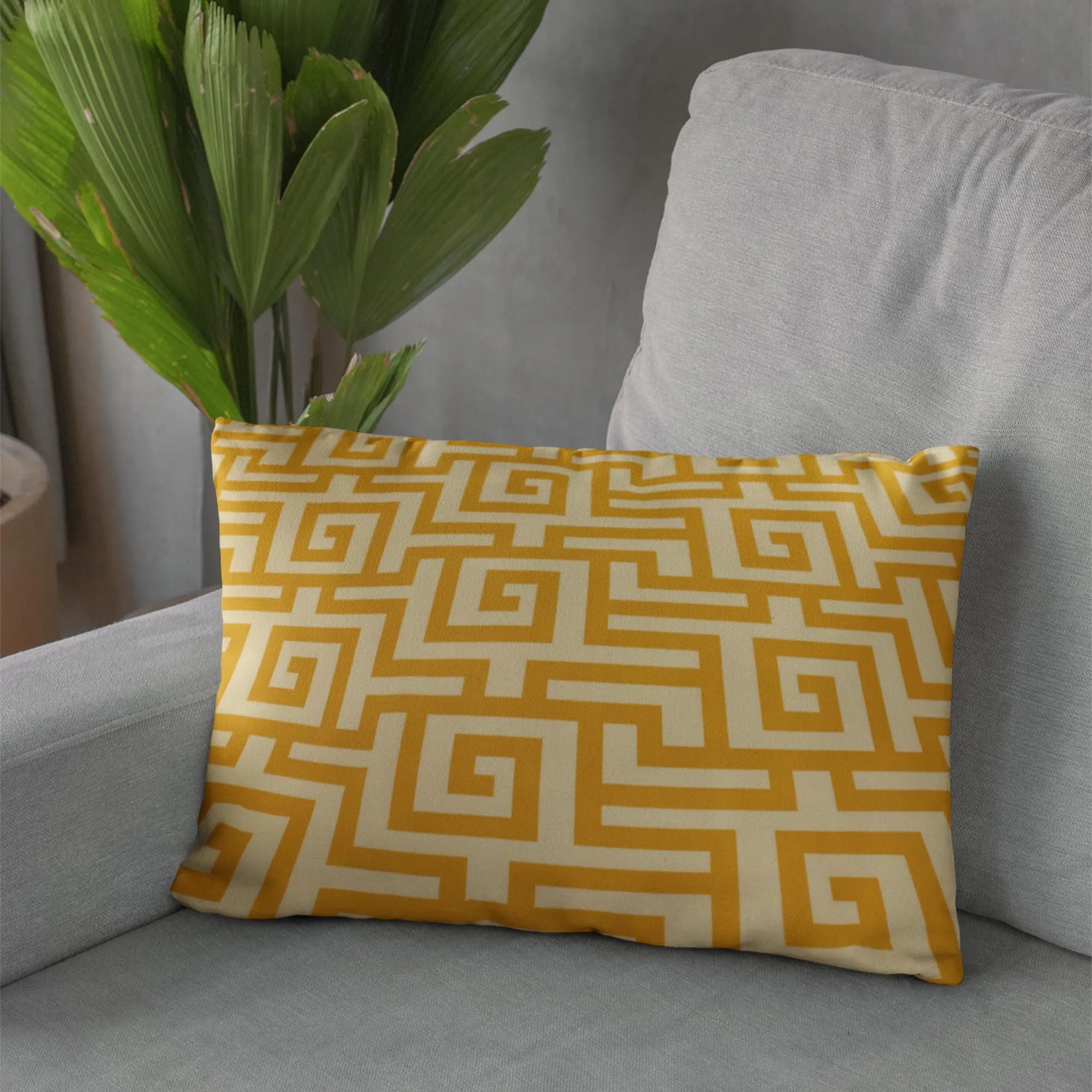 Plutus Orange Beige Mediterranean Charm Greek Key Luxury Throw Pillow