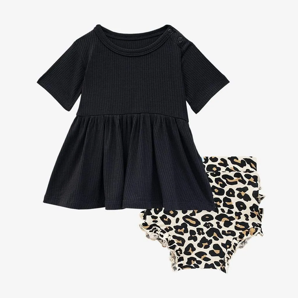 Posh Peanut Lana Leopard-S/S Basic Peplum Top & Bloomer Set    Tan