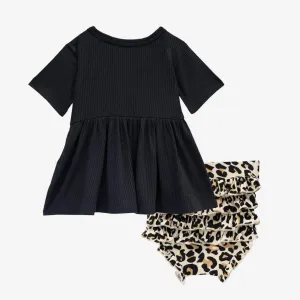 Posh Peanut Lana Leopard-S/S Basic Peplum Top & Bloomer Set    Tan