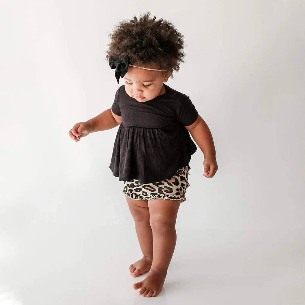 Posh Peanut Lana Leopard-S/S Basic Peplum Top & Bloomer Set    Tan