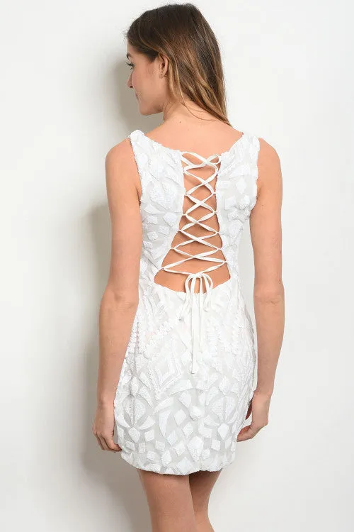 PRE-ORDER || Lace Up Sequins Dress