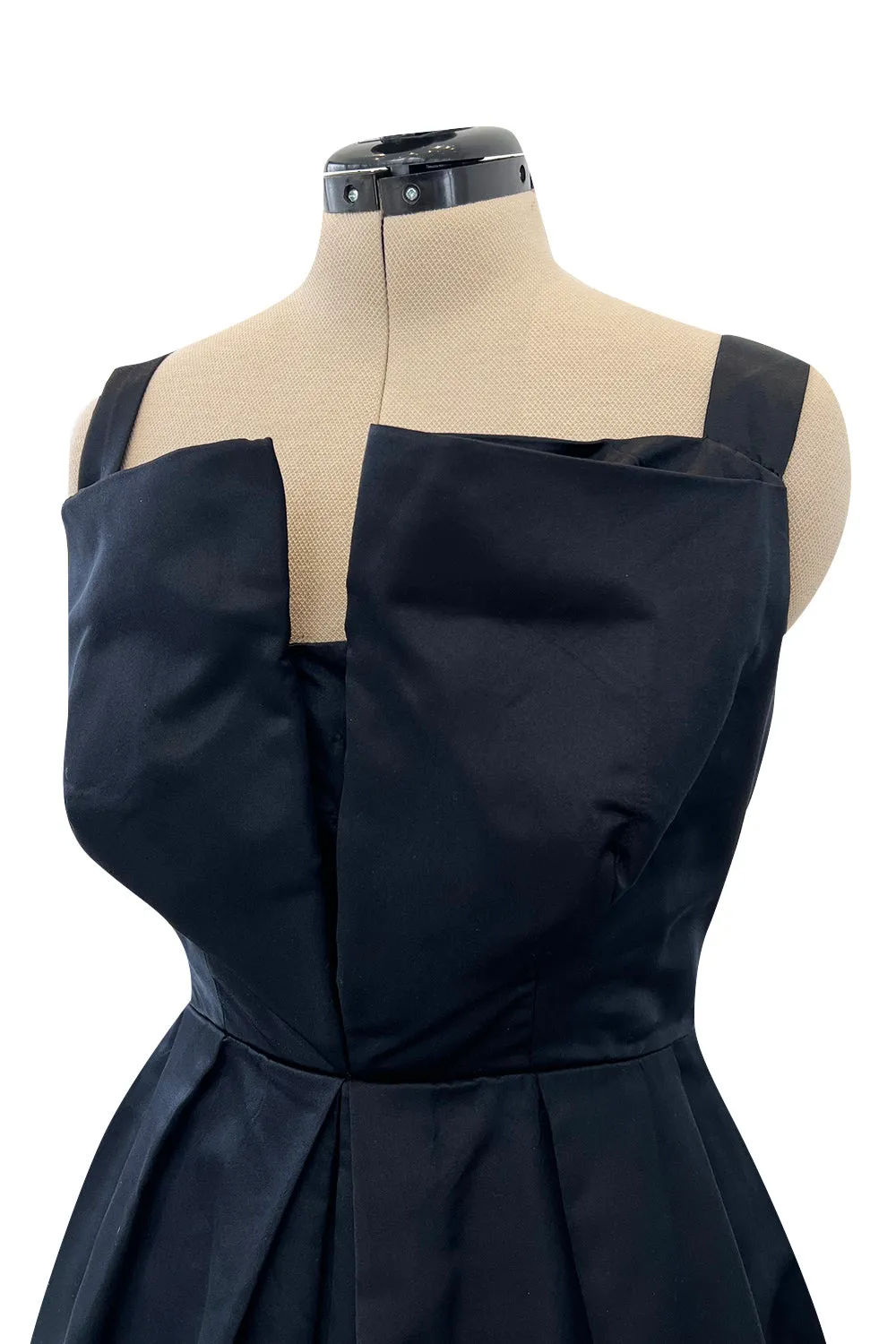 Prettiest 1950s Marshall Field Black Silk Cocktail Dress w Unusual Bodice Detailing