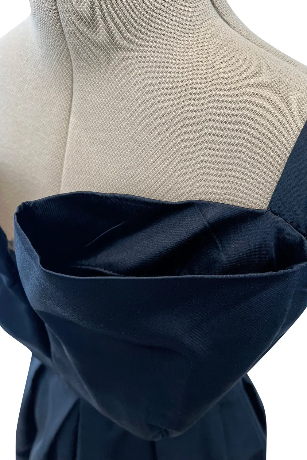 Prettiest 1950s Marshall Field Black Silk Cocktail Dress w Unusual Bodice Detailing
