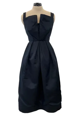 Prettiest 1950s Marshall Field Black Silk Cocktail Dress w Unusual Bodice Detailing