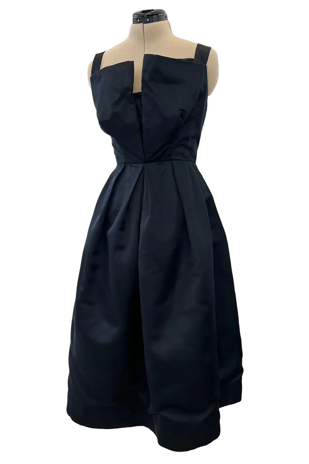 Prettiest 1950s Marshall Field Black Silk Cocktail Dress w Unusual Bodice Detailing