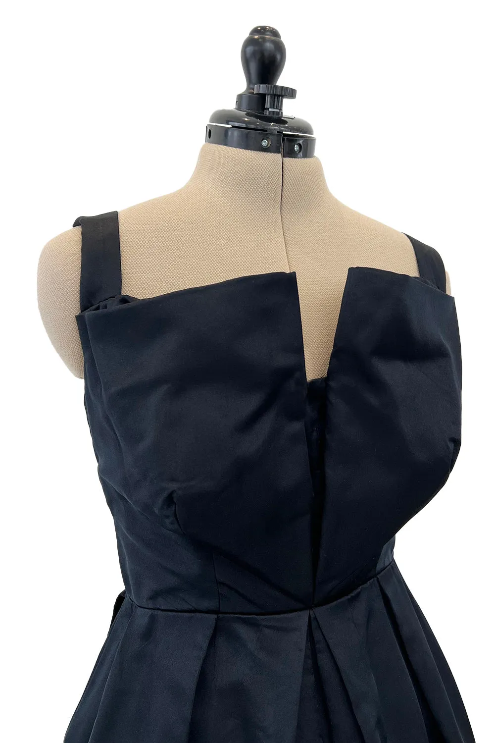 Prettiest 1950s Marshall Field Black Silk Cocktail Dress w Unusual Bodice Detailing