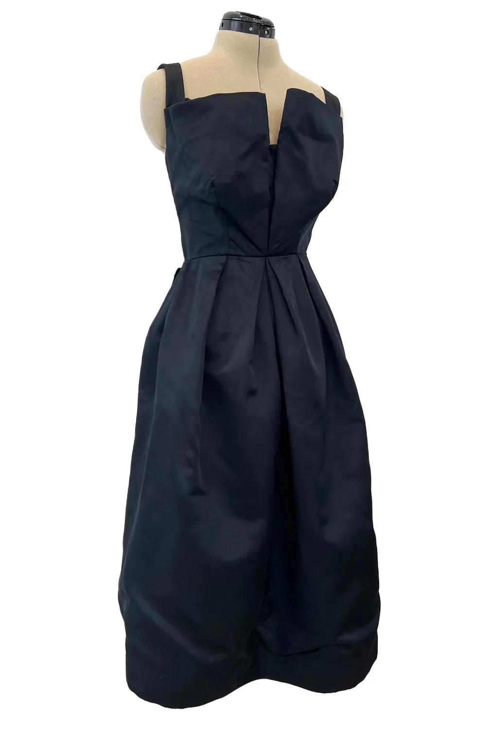 Prettiest 1950s Marshall Field Black Silk Cocktail Dress w Unusual Bodice Detailing