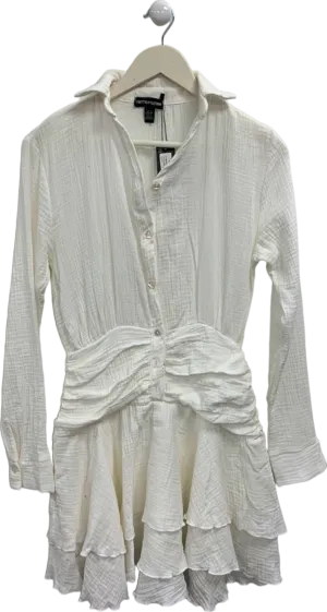 Pretty Little Thing White Oversized Shirt Frill Detail Shift Dress UK 6