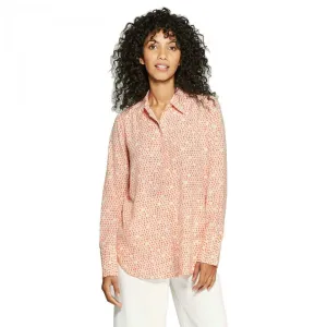 Prologue Women's Long Sleeve Collared Button-Down Chiffon Blouse Shirt Top