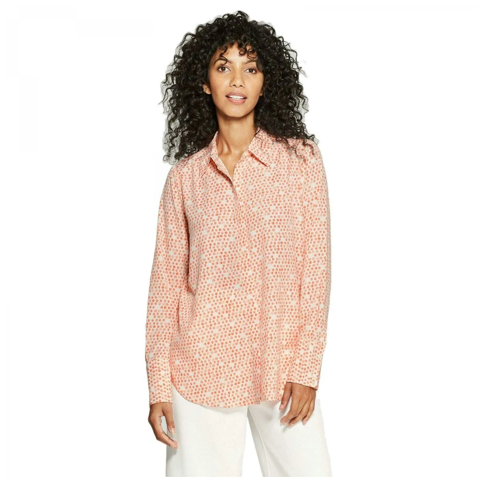 Prologue Women's Long Sleeve Collared Button-Down Chiffon Blouse Shirt Top