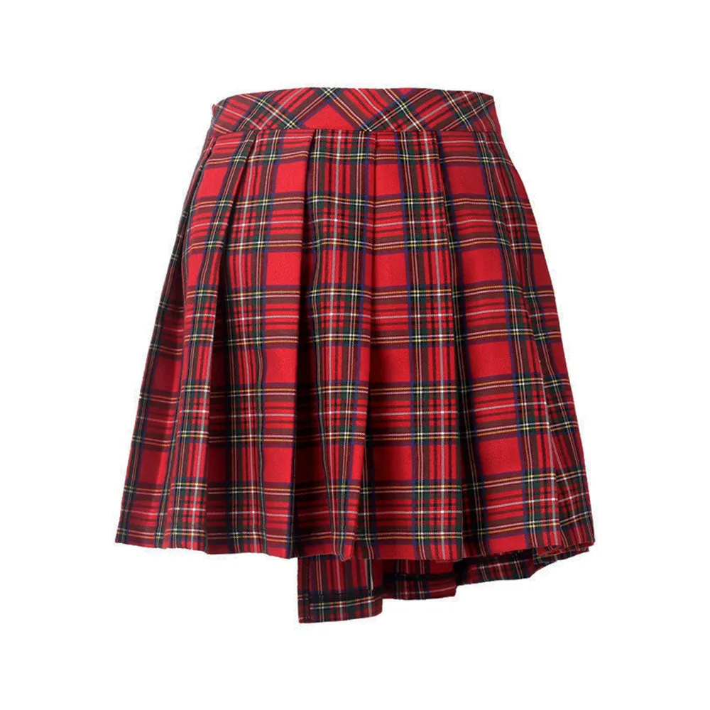 Punk red big pin pleated plaid skirt KW135RD