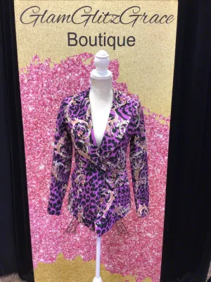Purple Animal Print Double Breasted Blazer