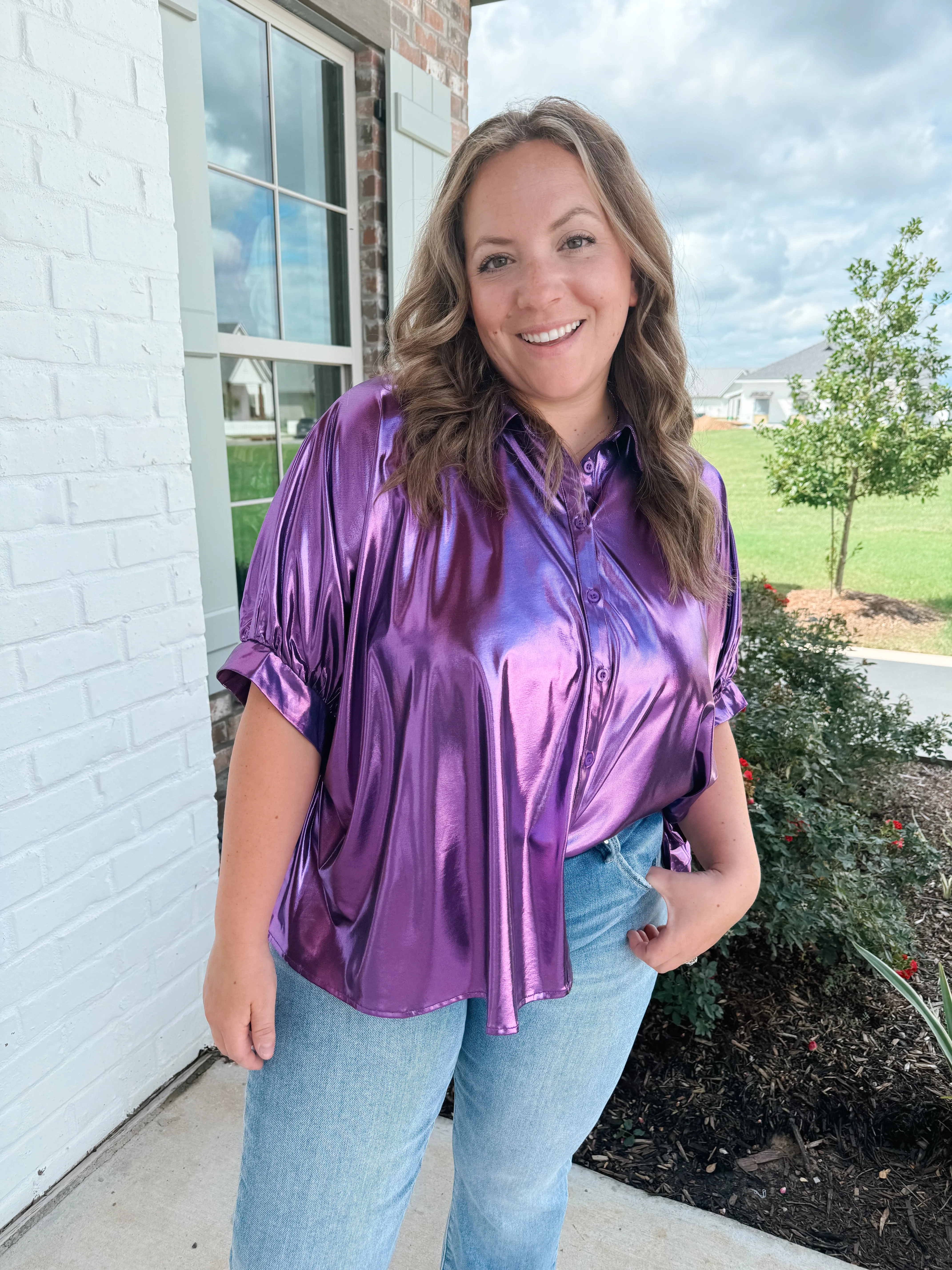 Purple Metallic Game Day Blouse