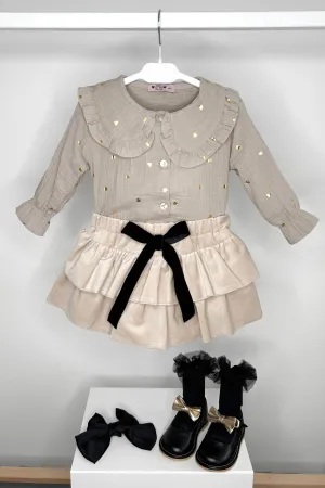 "Daniella" Stone Heart Blouse & Velvet Skort