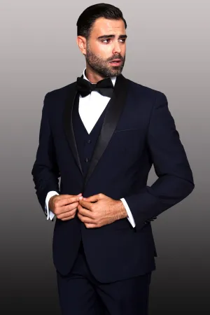 "Theo" Navy 1-Button Shawl Tuxedo (4-Piece Set)