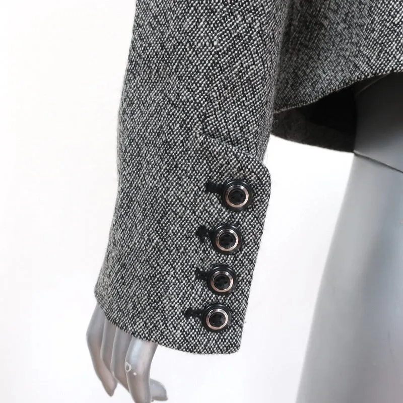 Rachel Zoe Double Breasted Jacket Gray Stretch Wool Tweed Size 8