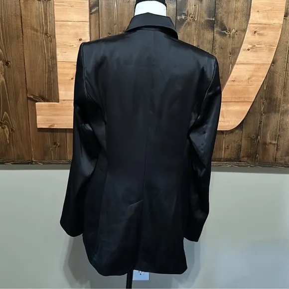 Rachel Zoe Double-Breasted Satin Blazer Suit Jacket in Black