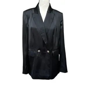 Rachel Zoe Double-Breasted Satin Blazer Suit Jacket in Black