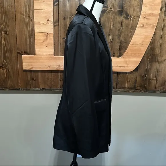 Rachel Zoe Double-Breasted Satin Blazer Suit Jacket in Black