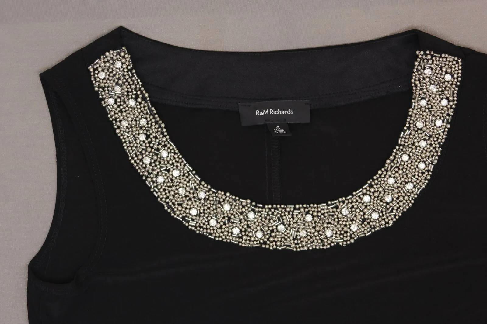 R&M Richards Women's Embellished Neck Sleeveless Stretch Dress Black 4