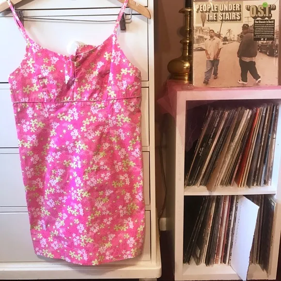 Rare Vintage Lilly Pulitzer Dress White Label Sundress 10 Shift Slip Barbie Pink