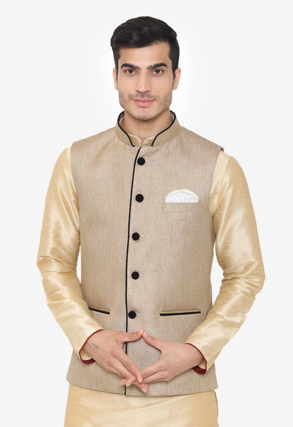Rayon Beige Nehru Modi Jacket