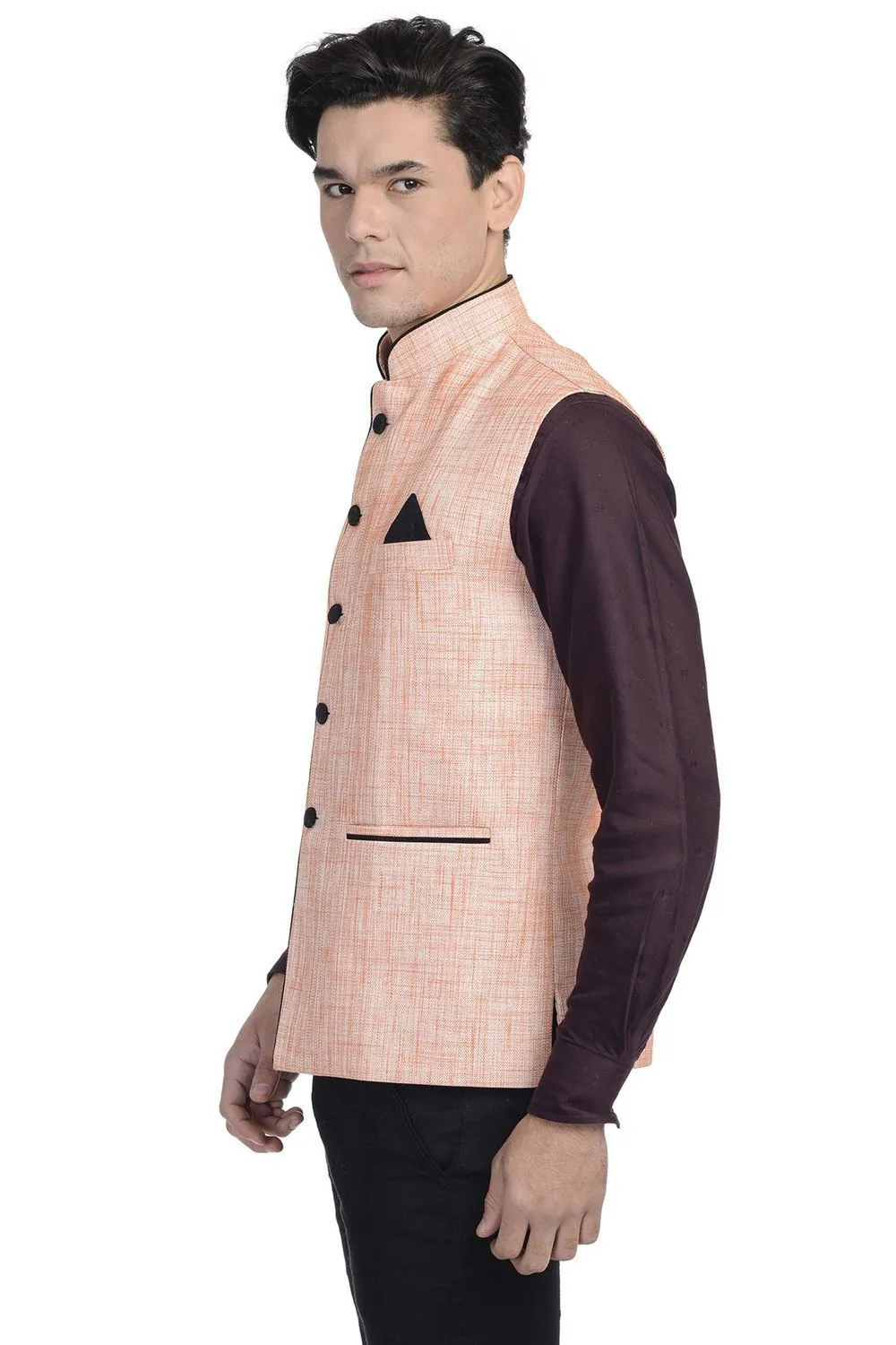 Rayon Cotton Orange Modi Nehru Jacket