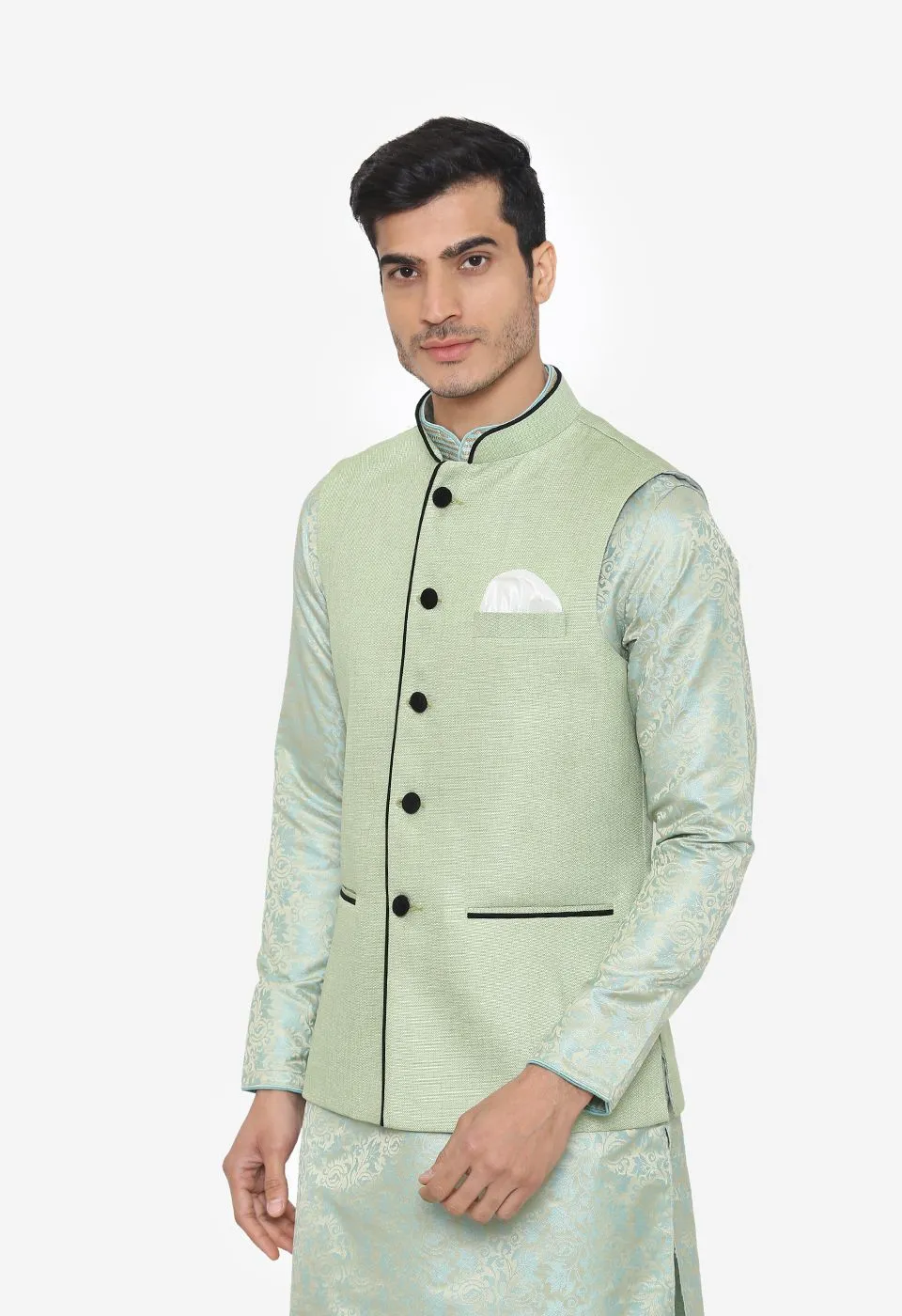 Rayon Green Nehru Modi Jacket