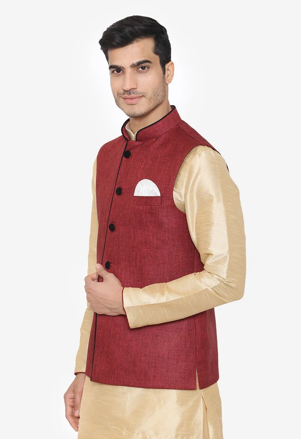 Rayon Red Nehru Modi Jacket