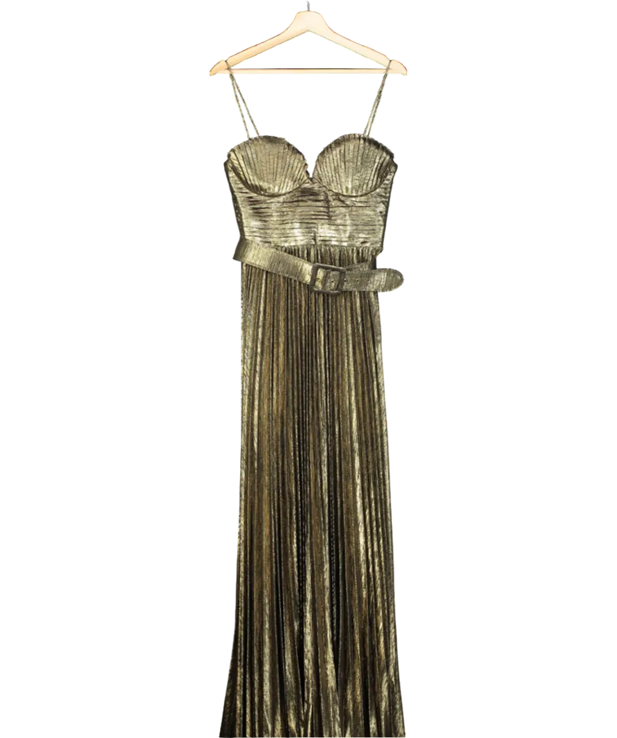 Rebecca Vallance Metallic Josie Gold Pleated Gown Maxi Dress UK 8