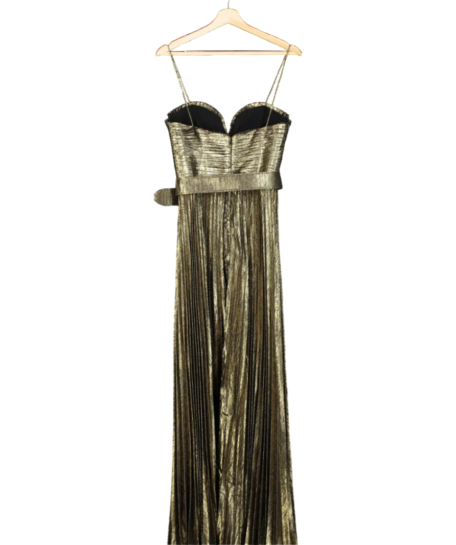 Rebecca Vallance Metallic Josie Gold Pleated Gown Maxi Dress UK 8