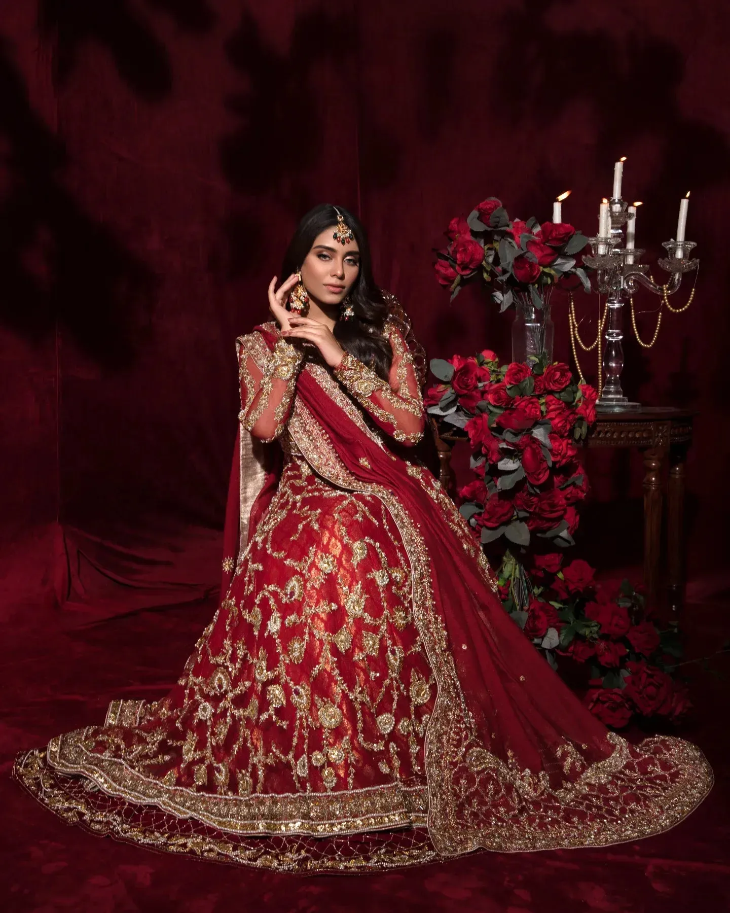 Red Bridal Dress Pakistani in Peplum Lehenga Style