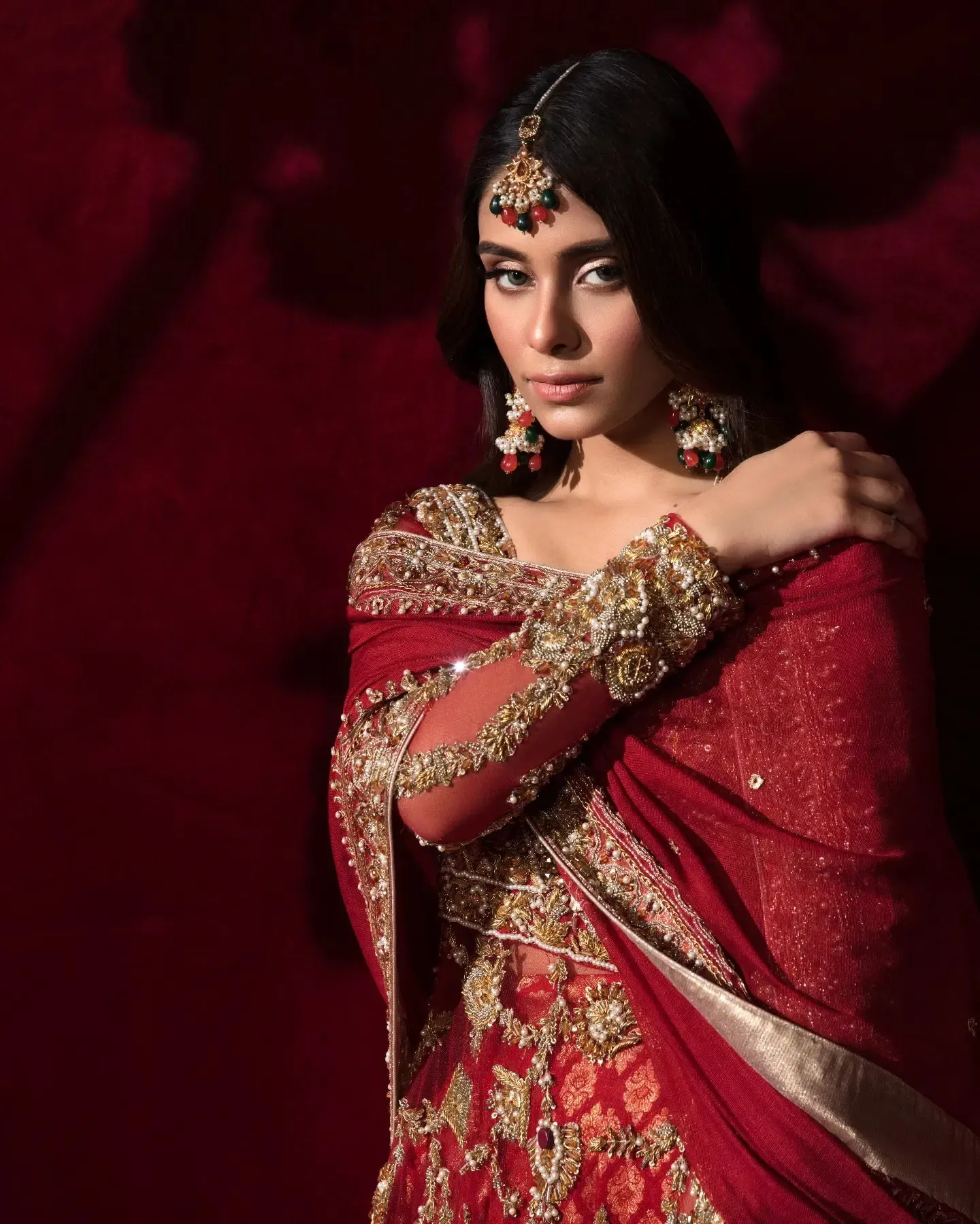 Red Bridal Dress Pakistani in Peplum Lehenga Style