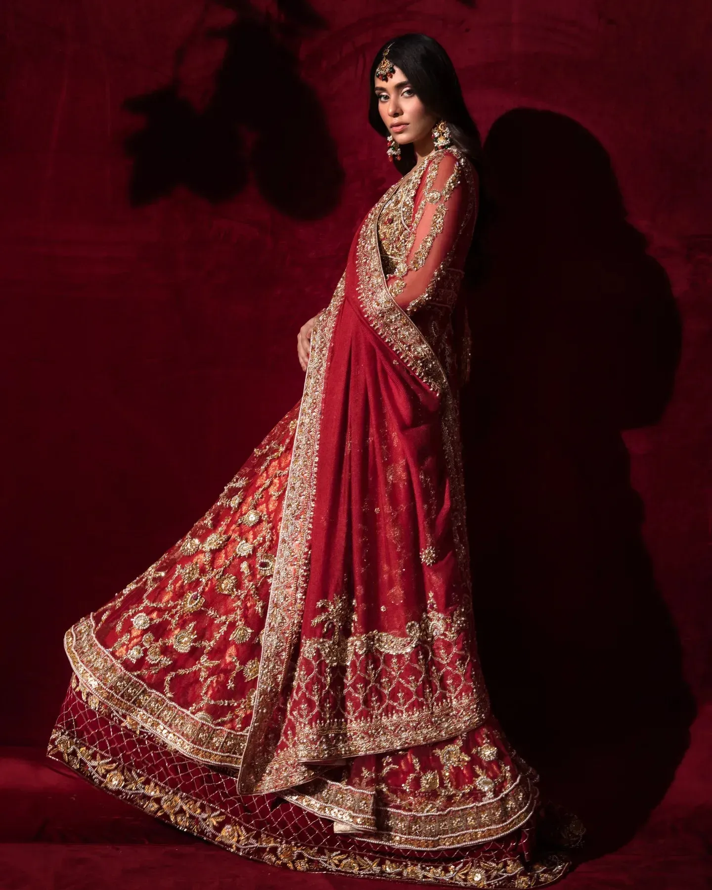 Red Bridal Dress Pakistani in Peplum Lehenga Style