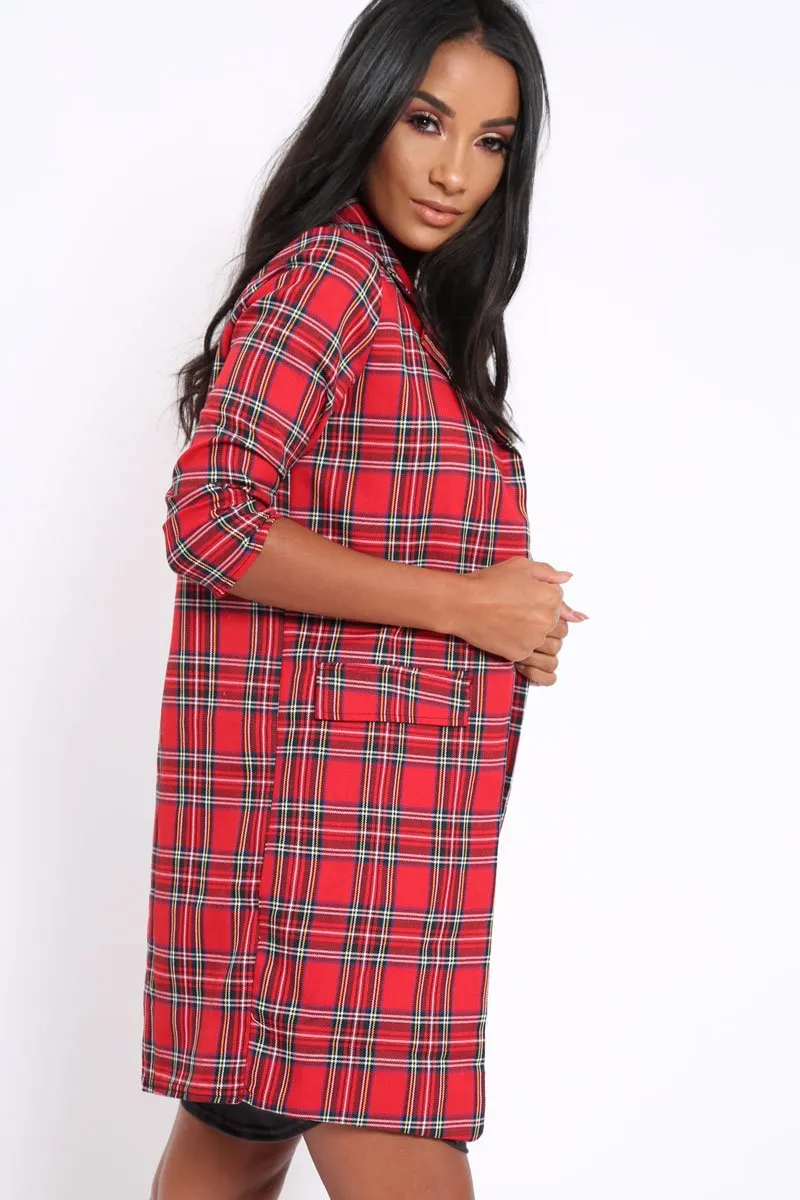 Red Tartan Long Blazer - Kerrie