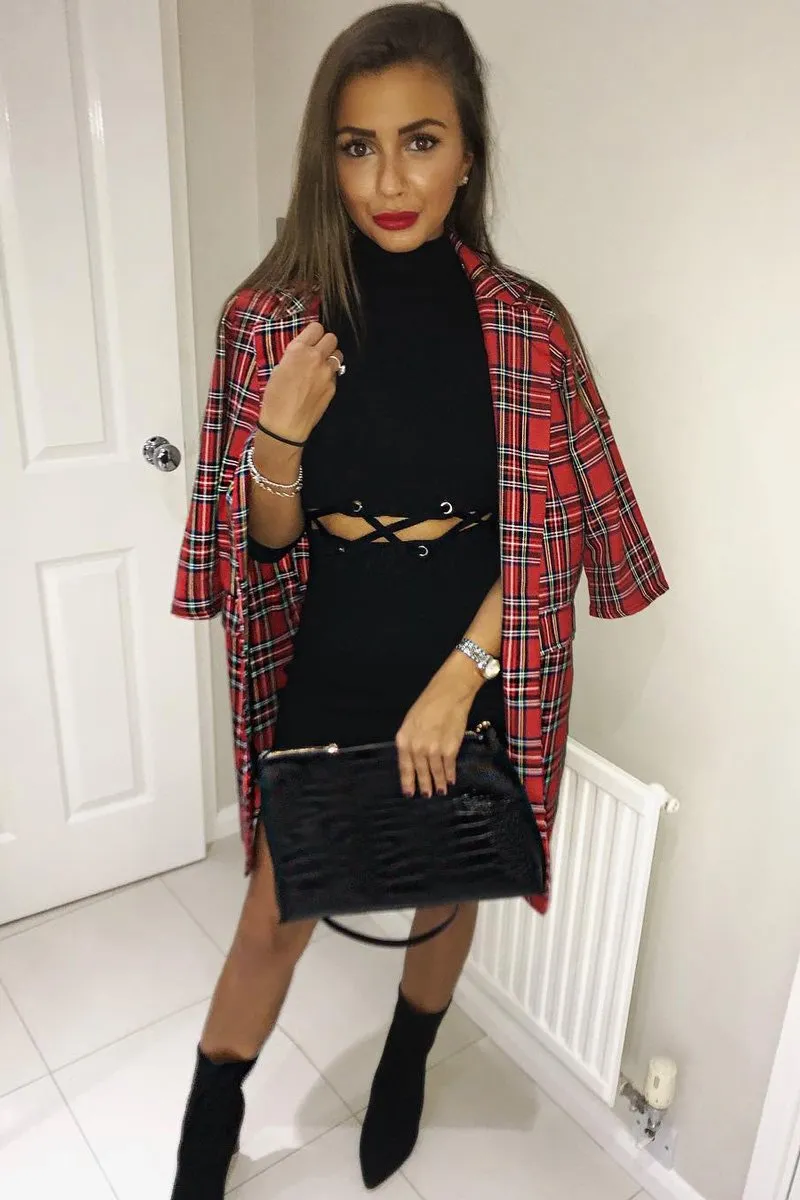 Red Tartan Long Blazer - Kerrie