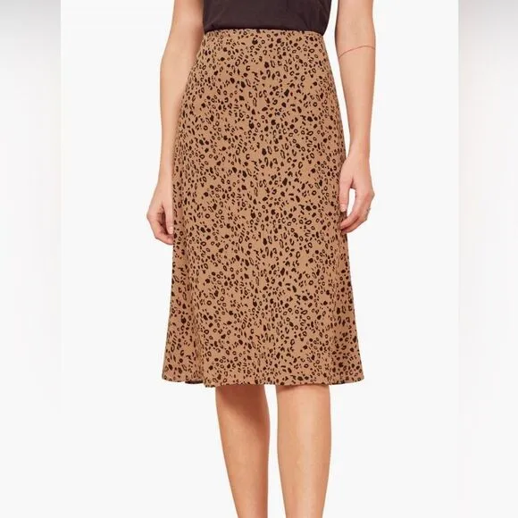 Reformation Mia Leopard Print Midi Skirt Tan Black Sz12 Animal Print
