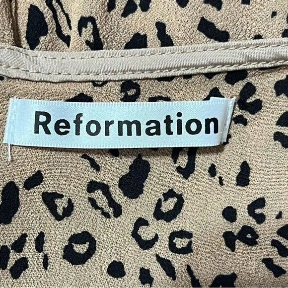 Reformation Mia Leopard Print Midi Skirt Tan Black Sz12 Animal Print