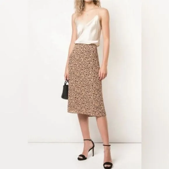 Reformation Mia Leopard Print Midi Skirt Tan Black Sz12 Animal Print