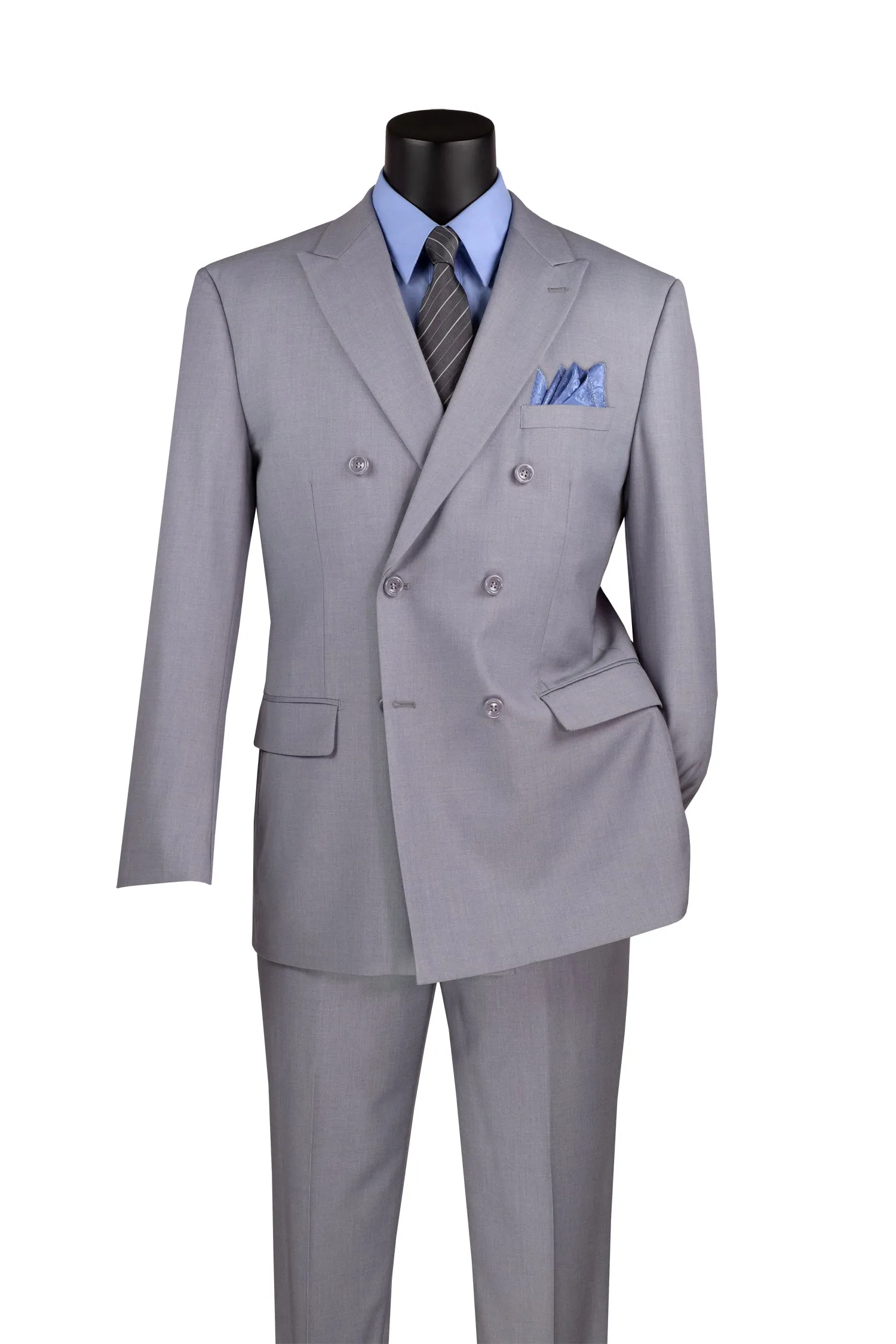 Regular Fit Double Breasted 2 Piece Suit with Flexible Elastic Waistband Light Gray F-DC900