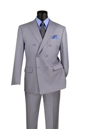 Regular Fit Double Breasted 2 Piece Suit with Flexible Elastic Waistband Light Gray F-DC900