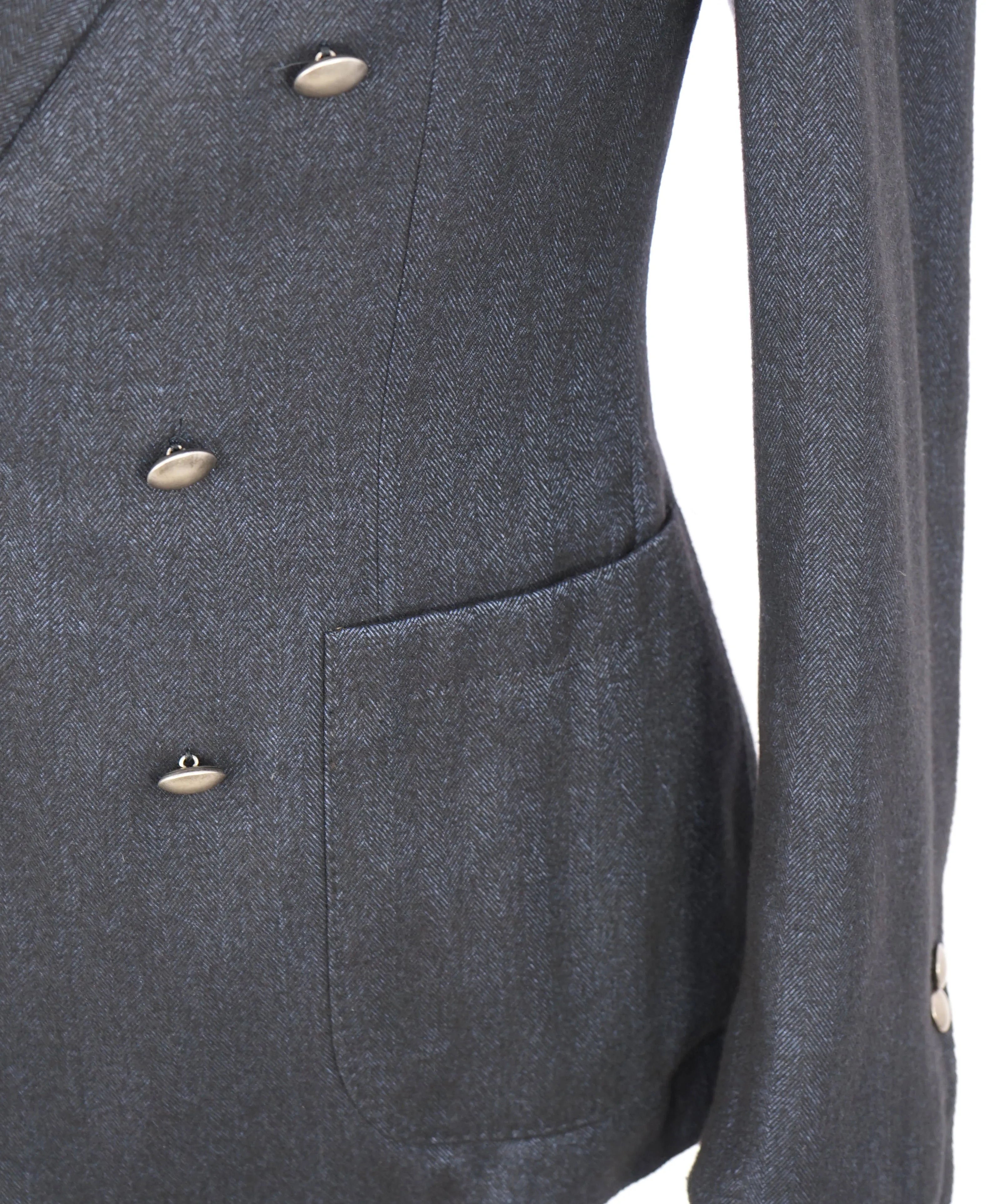 REVERES 1949 - SLIM Blue Herringbone *RED DETAILS* Double Breasted Blazer - 38R