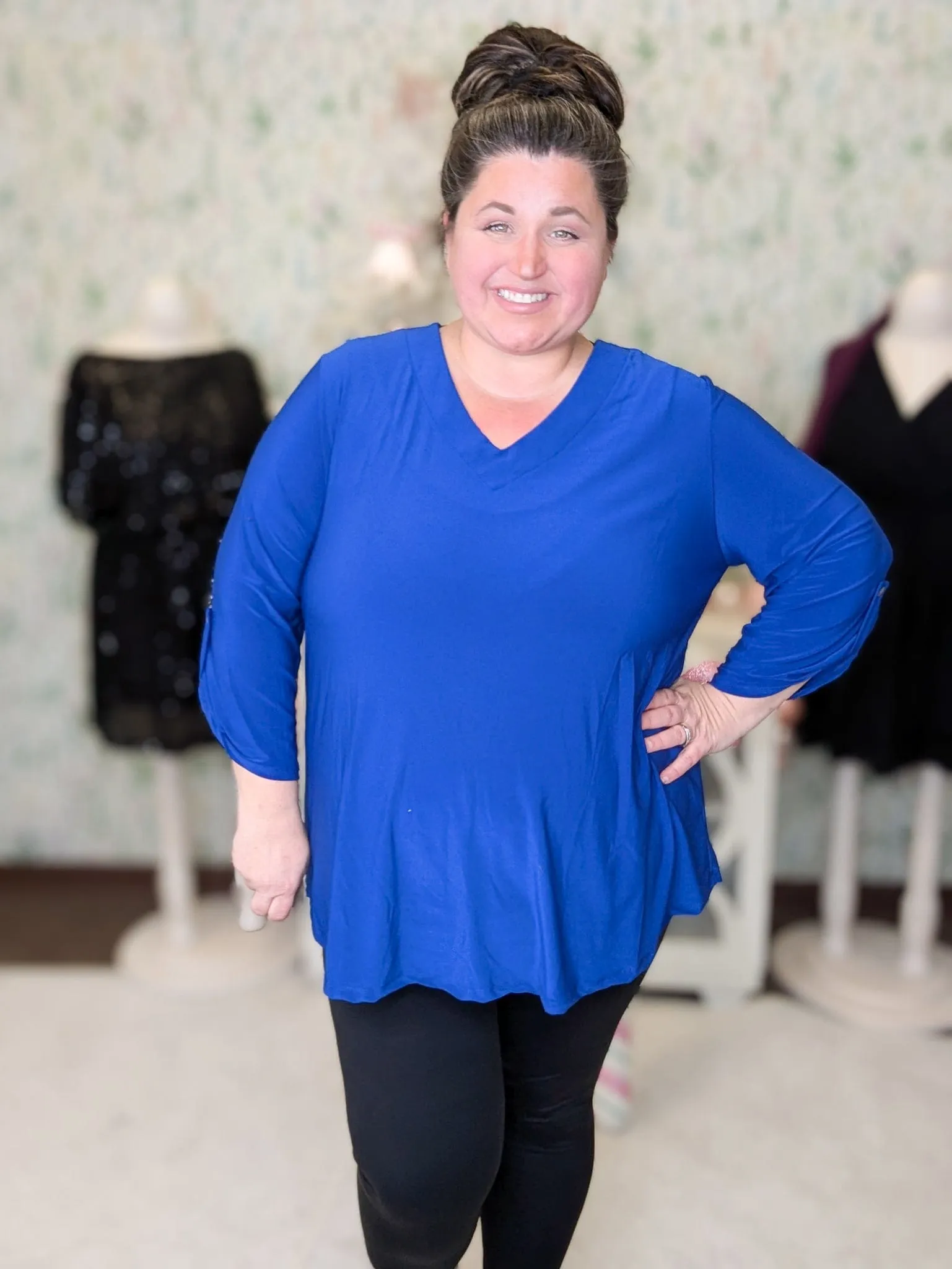 Ruthie 3/4 Sleeve Vneck Blouse in Solids