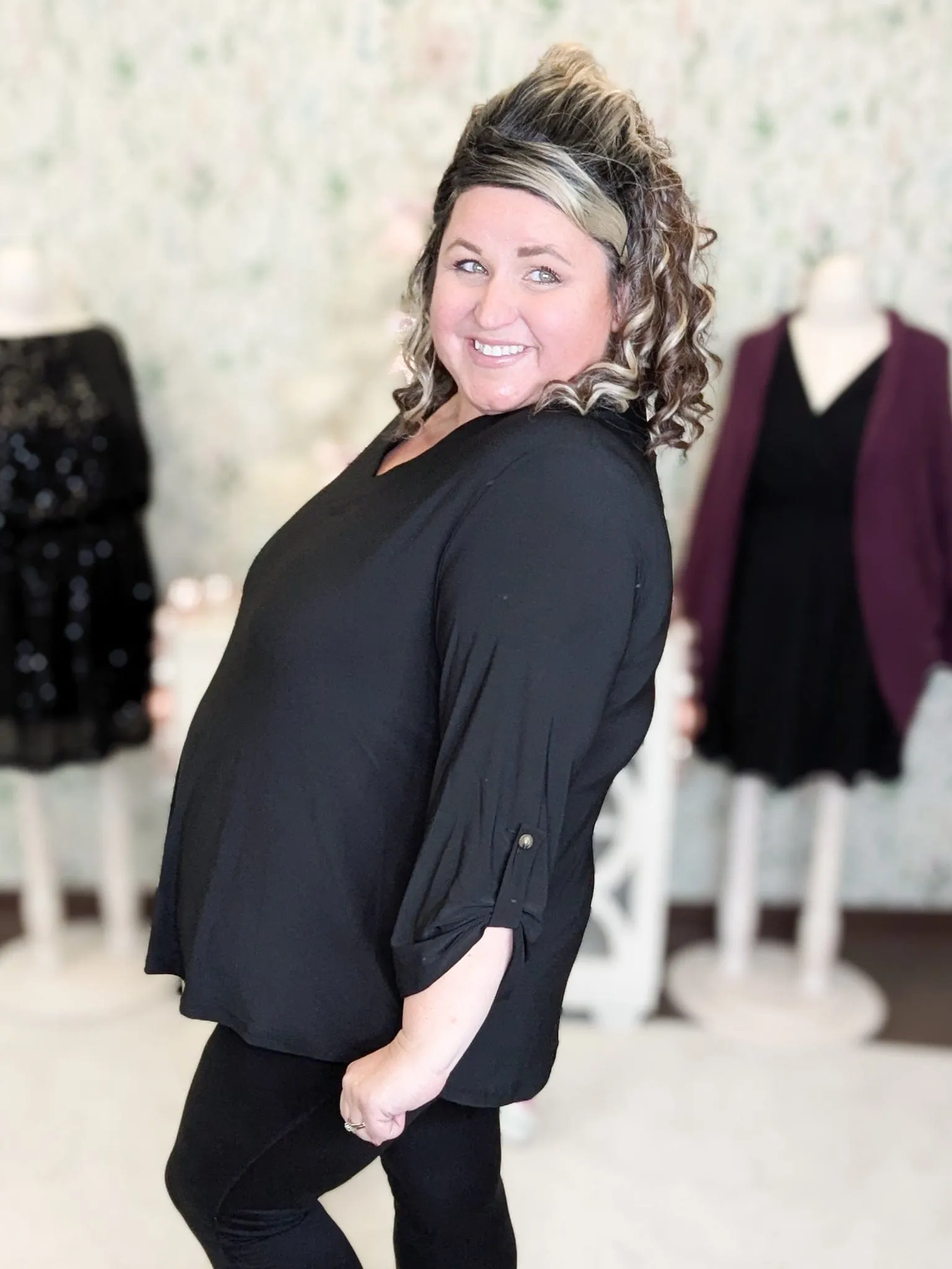 Ruthie 3/4 Sleeve Vneck Blouse in Solids