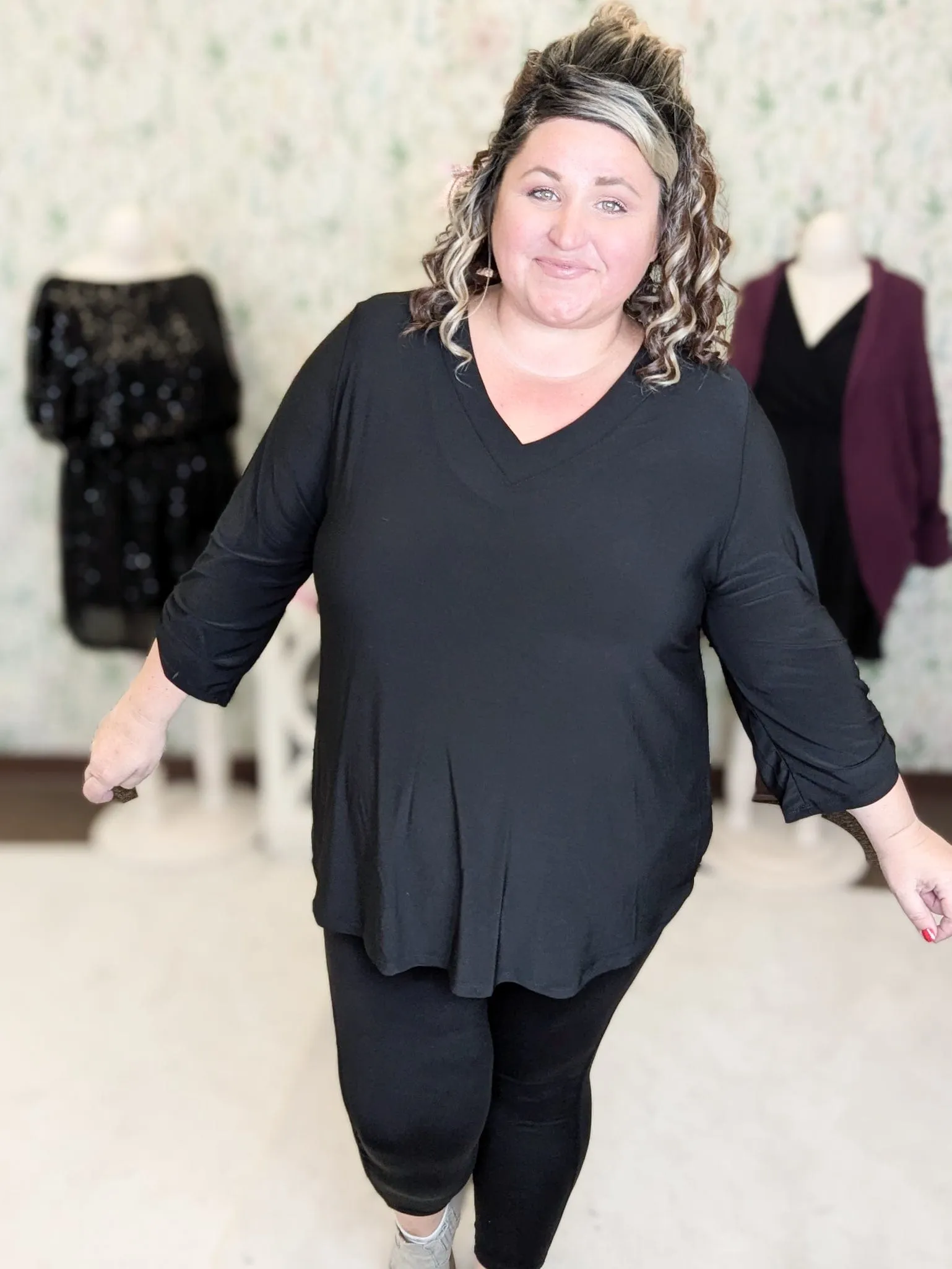 Ruthie 3/4 Sleeve Vneck Blouse in Solids