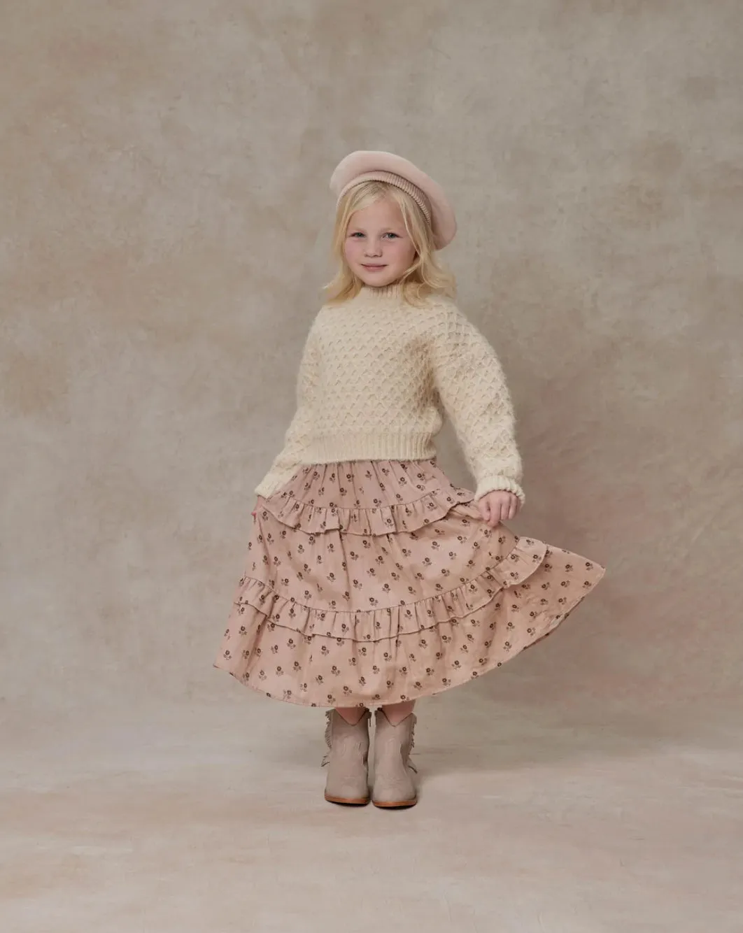 Rylee and Cru ruffle midi skirt in english rose: Size 2-12Y