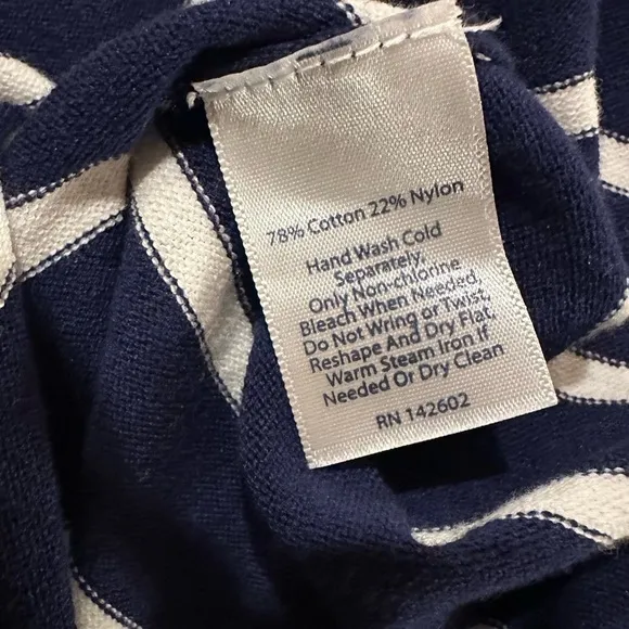 Sail to Sable Navy Blue &amp; White Striped Knit Shift Dress Sz M preppy long sleeve