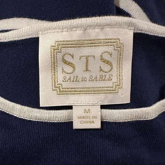 Sail to Sable Navy Blue &amp; White Striped Knit Shift Dress Sz M preppy long sleeve